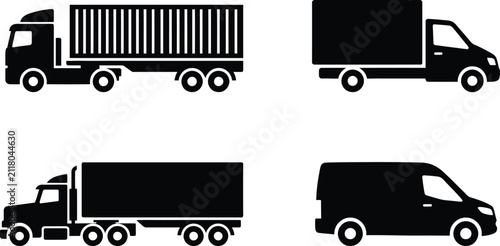 Canvastavla Red silhouettes of various commercial vehicles including trucks and vans on a wh