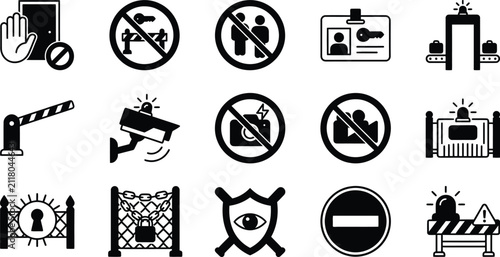 Foto Collection Of Security Restriction Icons In Red Line Style On A White Background