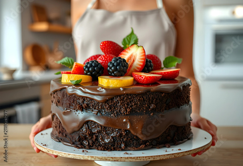 Homemade chocolate cake wit...