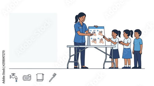 A teacher teaching children about proper hand washing techniques