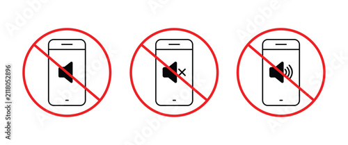Foto No Mobile Sound Icon Set – Silent Phone, Muted Speaker, No Audio Notification, D