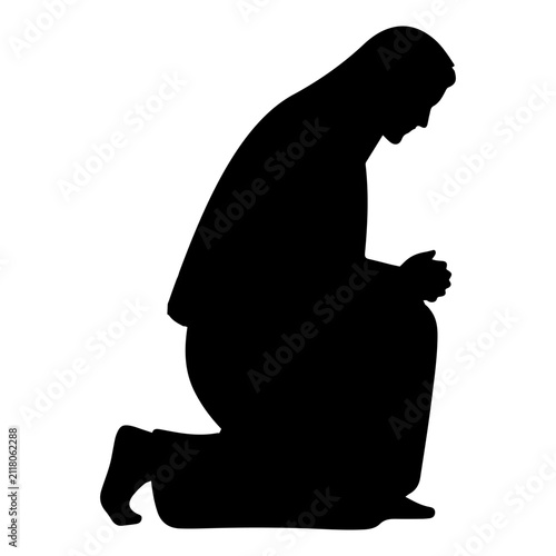 Картината върху платно Man Kneeling in Prayer with Hands Clasped.