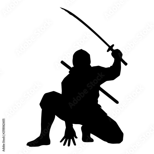 Картината върху платно Silhouette of a Warrior with Sword in Action.