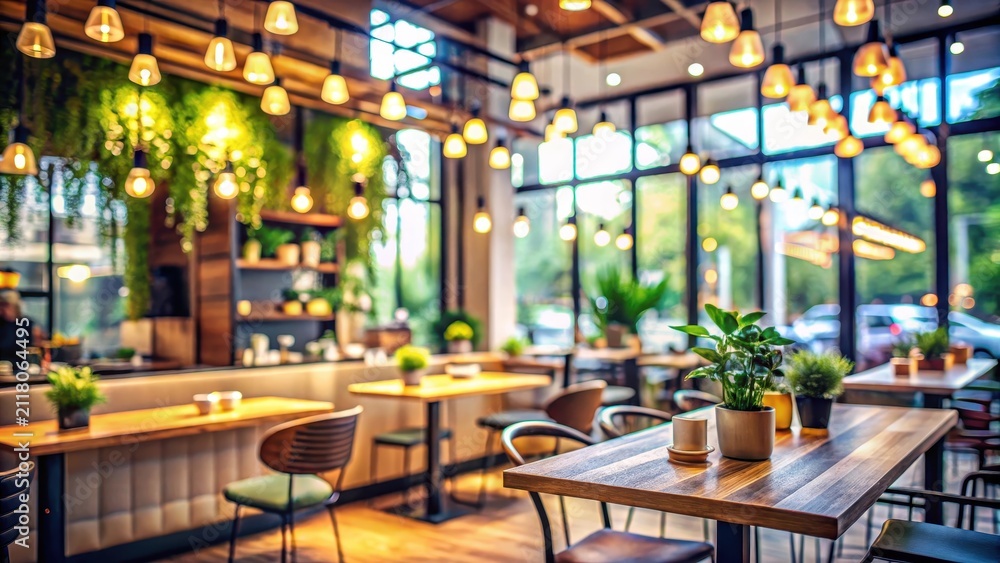 Obraz premium Blurred background in modern cafe bokeh of lights