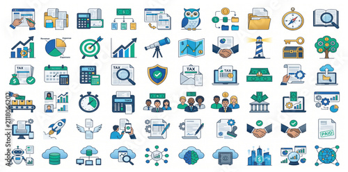 Premium Accounting and Bookkeeping Vector Pack with 50 Editable Financial Reporting, Tax and Business Finance Illustrations