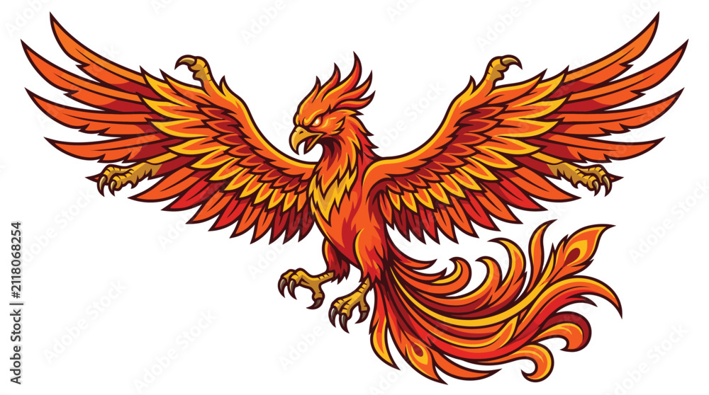Fototapeta premium Phoenix bird vector illustration in flight with fiery wings