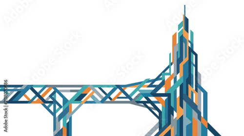 Abstract Geometric Architectural Skyscraper Background with Interlocking Lines