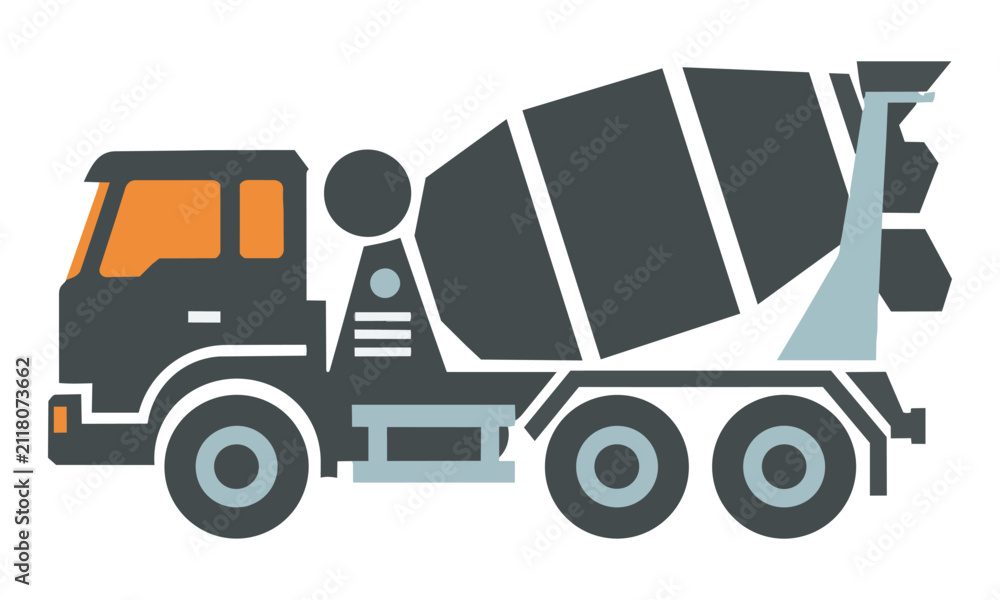 Fototapeta premium Stylized concrete mixer truck silhouette in a flat industrial style isolated on white background construction and industry concept