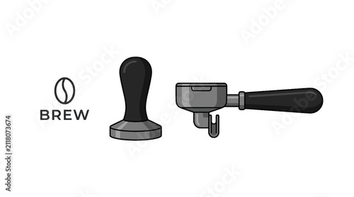 Quadro su tela Professional espresso tamper and portafilter with coffee bean.