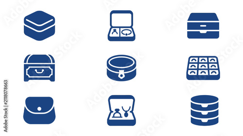 Jewelry box and storage container icons.