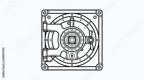 Bank vault door with a circular handle signifies security and protection of valuable assets.