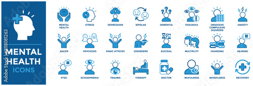 Konstfotografi Detailed mental health and psychiatric disorder icons for clinical and medical a