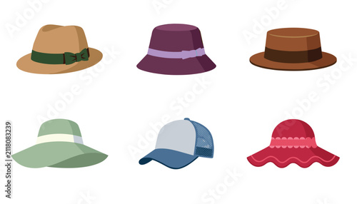 Quadro su tela Collection of classic fashion hats summer sun hats fedora cap and panama headwea
