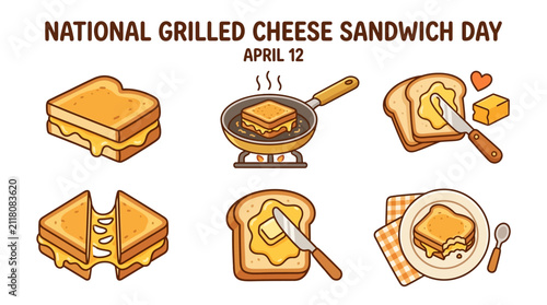 National Grilled Cheese Sandwich Day Celebration Food Icons and Illustrations