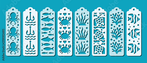 Canvastavla Decorative bookmarks with ocean patterns