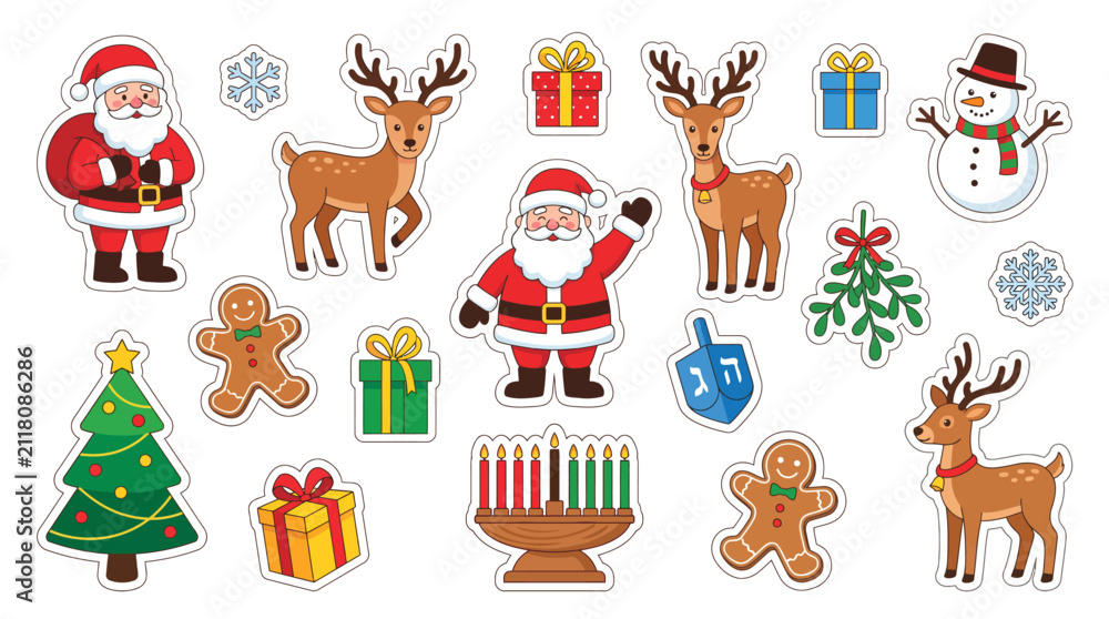 Fototapeta premium Festive Christmas Characters and Holiday Decorations Collection.