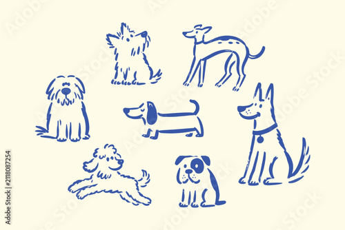 Cute Hand Drawn Dog Breeds Vector Line Art Doodle Set