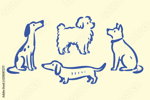Cute Hand Drawn Dog Breeds Vector Line Art Doodle Set Illustration