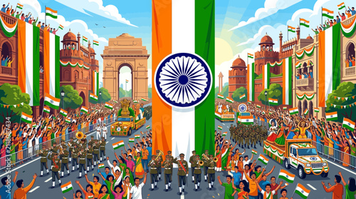 India Republic Day parade, flag, crowd, architecture, celebration, tricolor