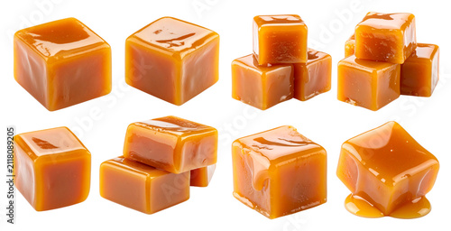 Candy. Caramel. Sweet Cubes, Glossy Texture. isolated transparent background