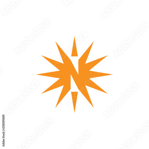 Letter N Sun Simple Logo Icon Vector.