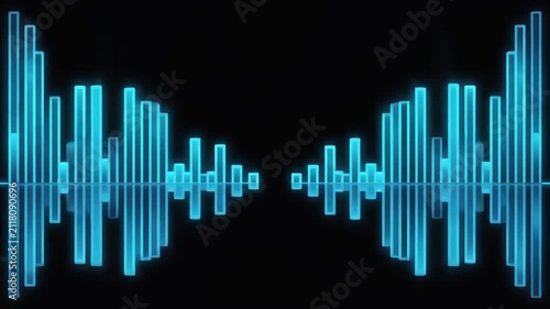 Blue glowing audio equalizer visualizer with reflections