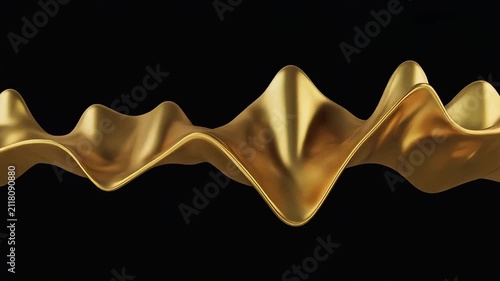Abstract golden liquid wave motion on black background