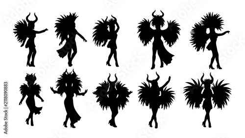 Cuadro en lienzo Silhouettes of Mythical Forest Creatures in Various Poses.