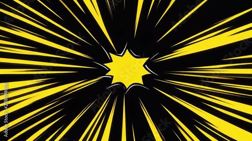 Yellow comic book speed lines explosion on black background