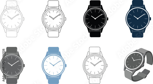 Konstfotografi Luxury wristwatch icon collection with fashionable timepiece illustrations, eleg