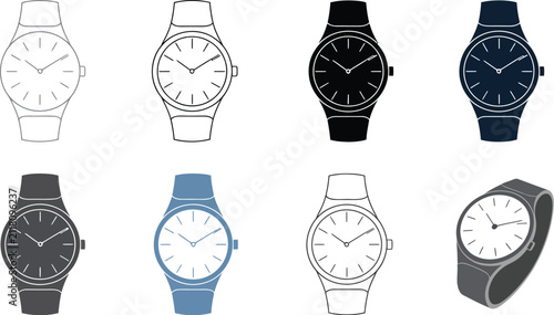 Fotografía Luxury wristwatch icon collection with fashionable timepiece illustrations, eleg