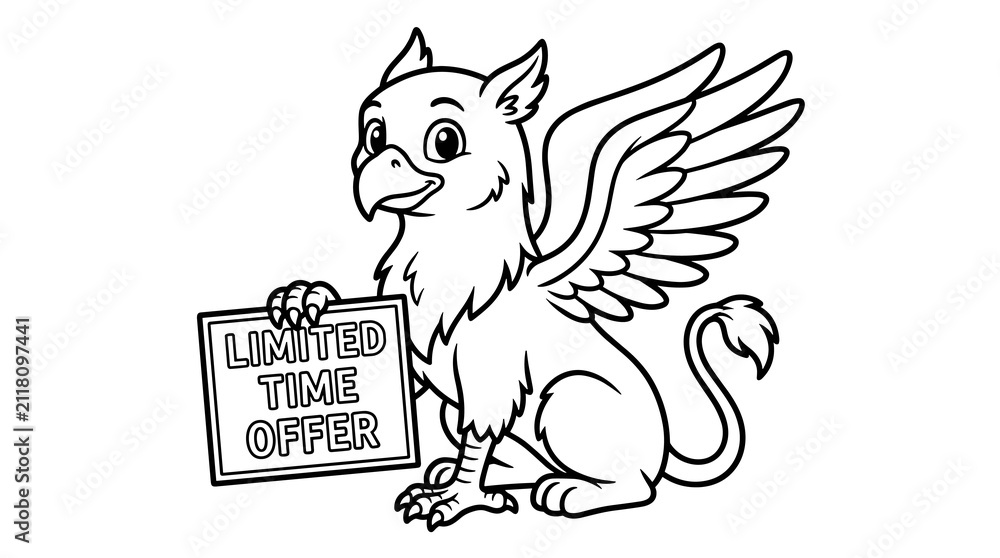 Fototapeta premium Friendly Griffin Character Holding a 