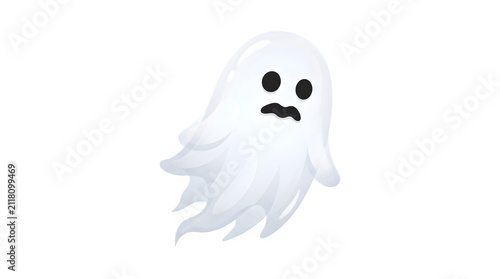 Fototapeta kuchenna Cute cartoon ghost with worried expression, friendly white phantom character, spooky halloween design element isolated on Transparent Background
