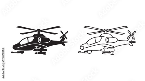 Foto helicopter gunship black silhouette and outline art vector icon