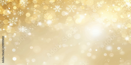 Canvastavla Golden Christmas Background with Sparkling Stars, Glowing Lights, Snowflakes and
