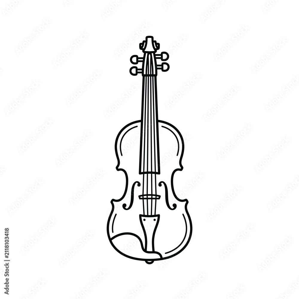 Fototapeta premium Detailed violin line drawing on white background.