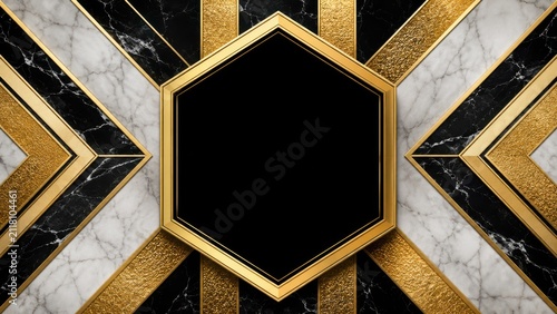 Elegant Art Deco geometric black gold marble background design