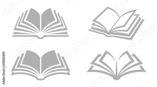 Fotografie Collection of four open book icons in grey color, representing education, litera