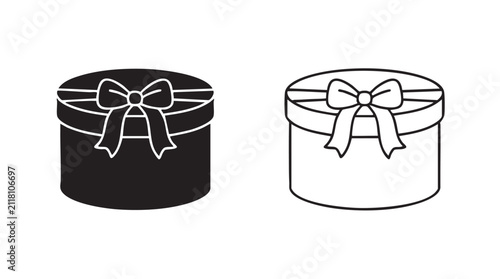 black hatbox with ribbon outline art vector icon black silhouette and outline art vector black silhouette and outline art vector icon