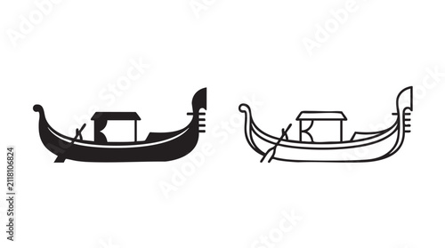 Bild auf Leinwand gondola black silhouette outline art vector icon in canal with oars black silhou