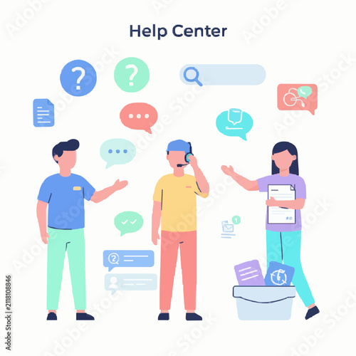 Help Center Customer Support and Assistance Vector Illustration