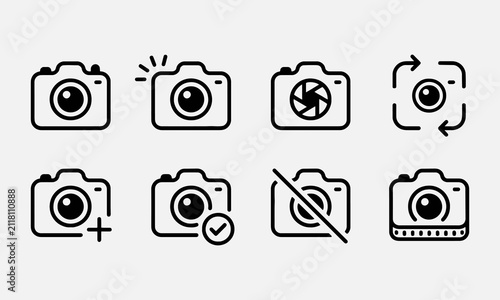 Camera line editable icon set