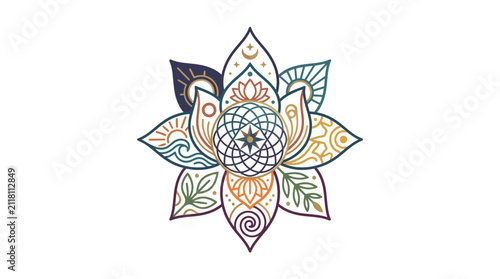 Ornate lotus mandala flower with intricate geometric patterns.
