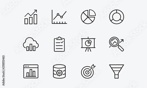 Statistics line editable icon set. 