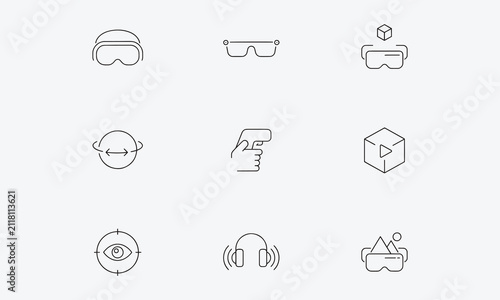  Virtual reality line editable icon set