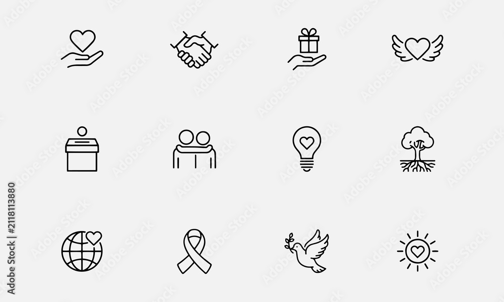 Fototapeta premium Altruism line editable icon set.