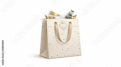 Elegant White Gift Bag with Golden Handles and Sparkles for Luxury Occasions and Special Celebrations