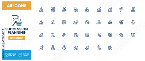 Foto Set of forty-five professional succession planning line icons for corporate business strategy