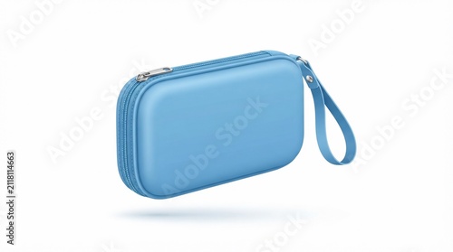 Blank Blue Portable Hard Shell Zippered Carrying Case Organizer for Electronics and Accessories Isolated on White Background