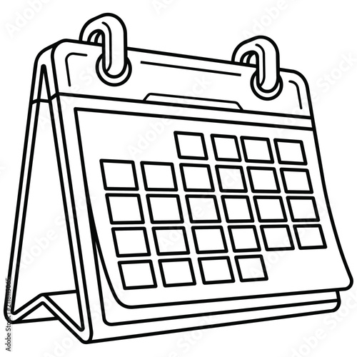 Minimalist Desk Calendar Outline Drawing on White Background